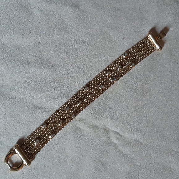 1990s NOLAN MILLER Bracelet Gold Tone 6 Strand,14 Bezel Set Rhinestones, Vintage - Picture 9 of 16